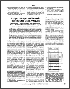Oxygen isotopes and emerald trade routes since antiquity